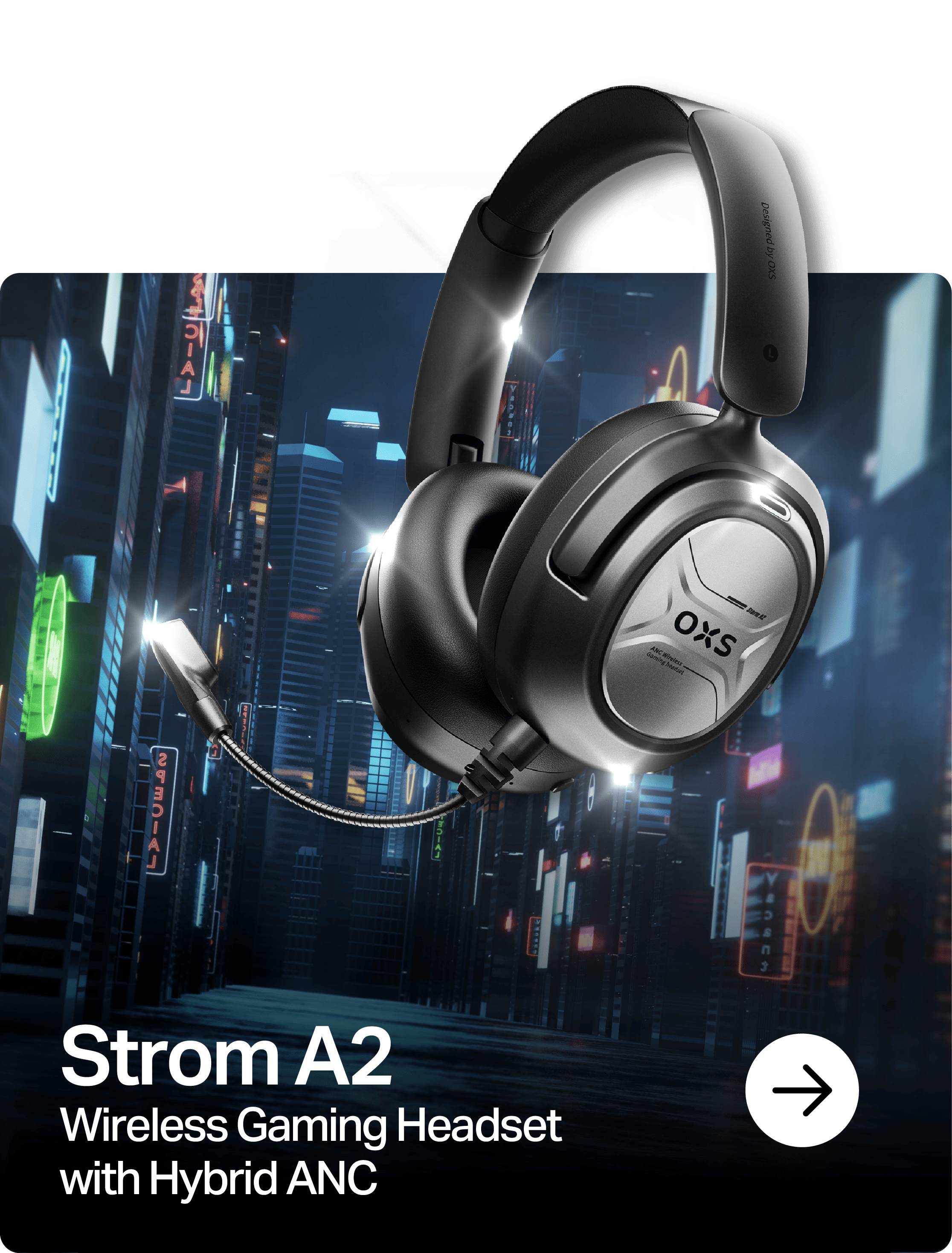 OXS Storm A2 wireless gaming headset with hybrid ANC. 4 connection modes, 2.4GHz ultra-low latency, play while charging, 70 hours battery and super comfort. Top headphones for gaming, music, movie and commute.