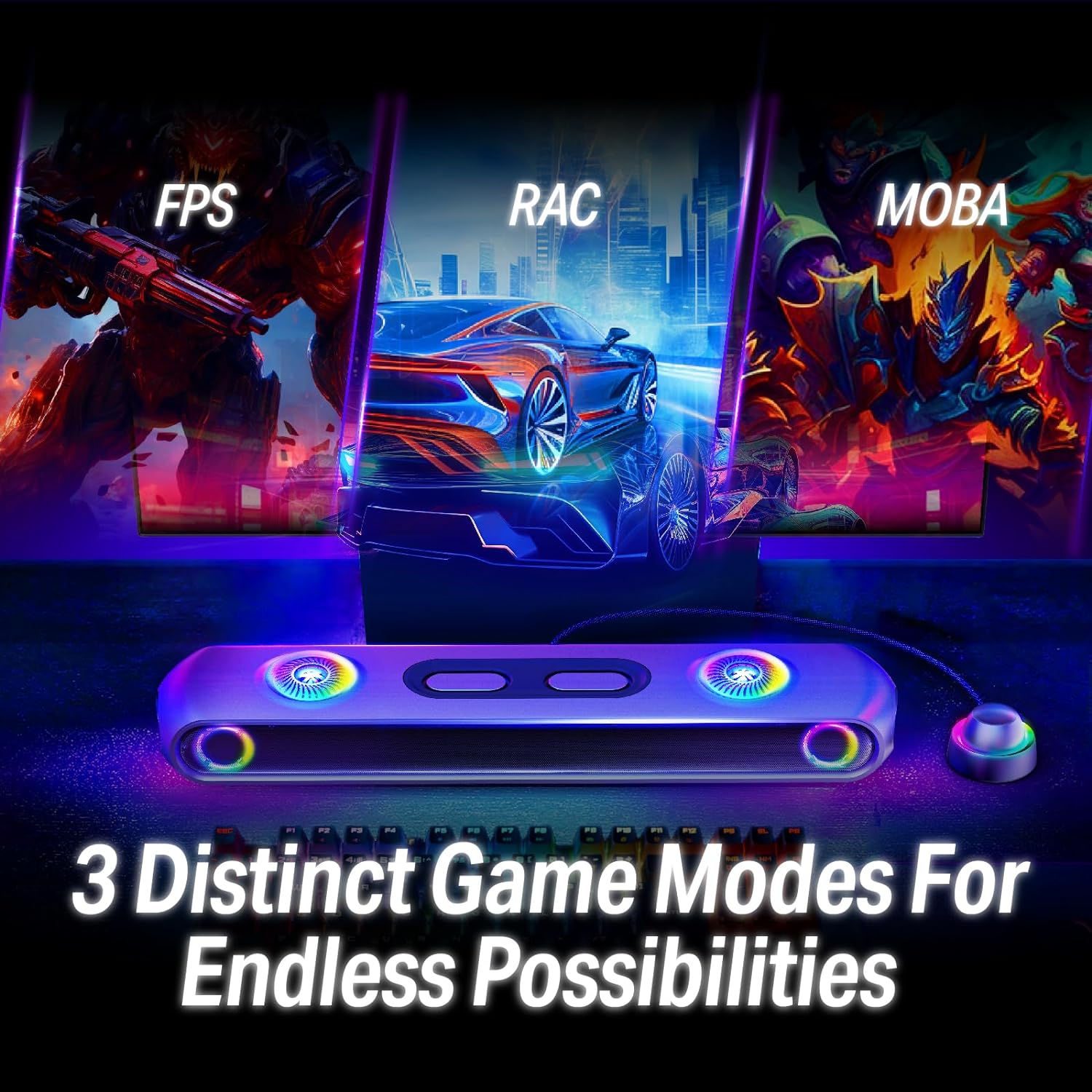 OXS Thunder Pro Gaming Soundbar with 3 Distinct Game Modes  FPS  RAC  and MOBA for Endless Possibilities