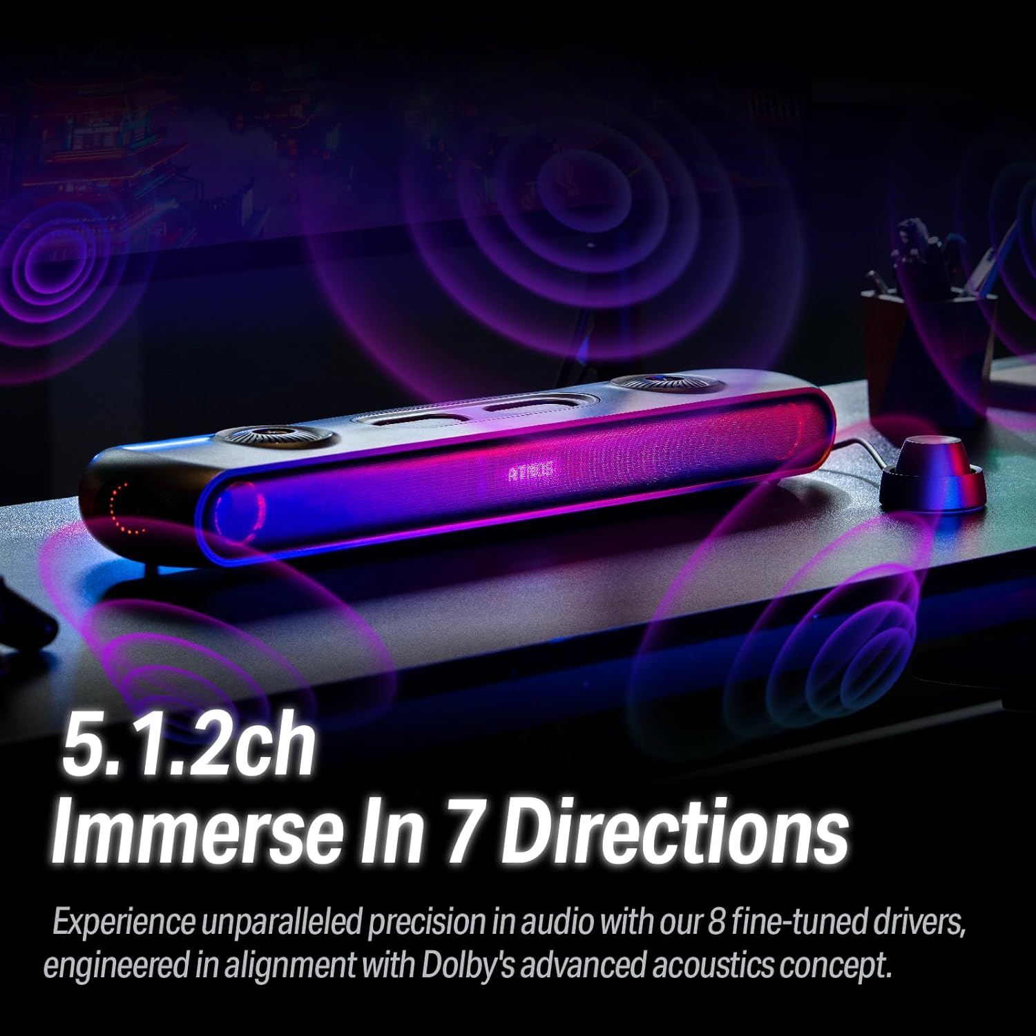 OXS Thunder Pro Gaming Soundbar with 5.1.2 Dolby Atmos Surround Sound System in 7 Directions