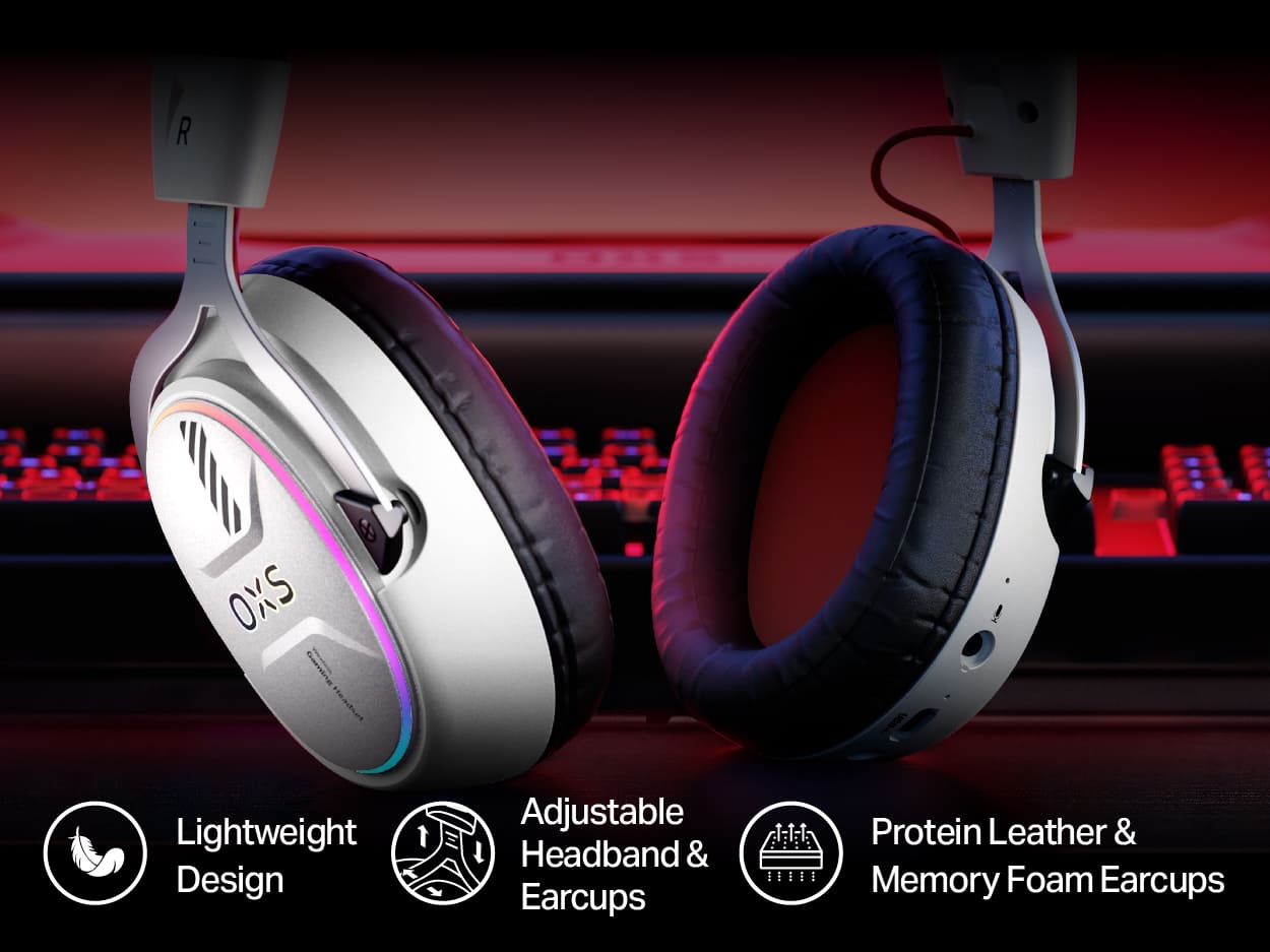OXS Storm G2 Highly Recommended Wireless Gaming Headset with Comfortable Wearing Experience, provided by light -Whiteeight design, adjustable headband & earcups, protein leather &memory foam earcups.