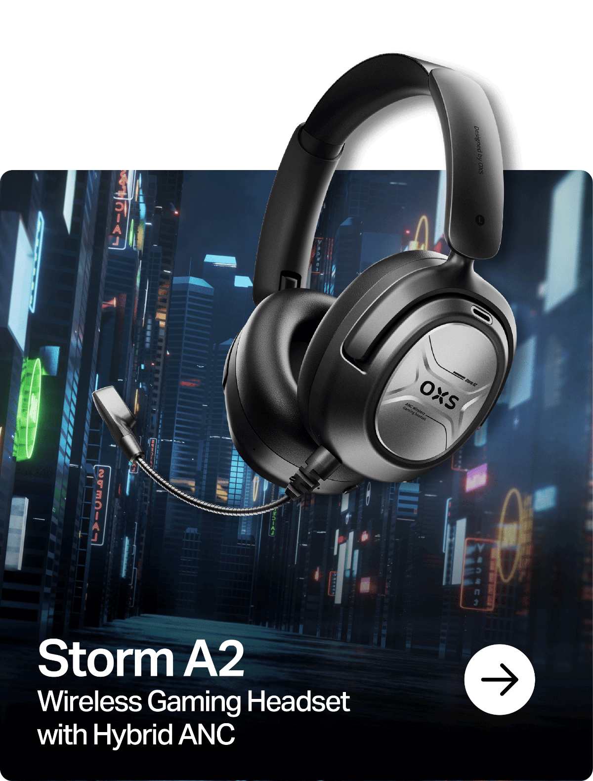 OXS Storm A2 wireless gaming headset with hybrid ANC. 4 connection modes, 2.4GHz ultra-low latency, play while charging, 70 hours battery and super comfort. Top headphones for gaming, music, movie and commute.