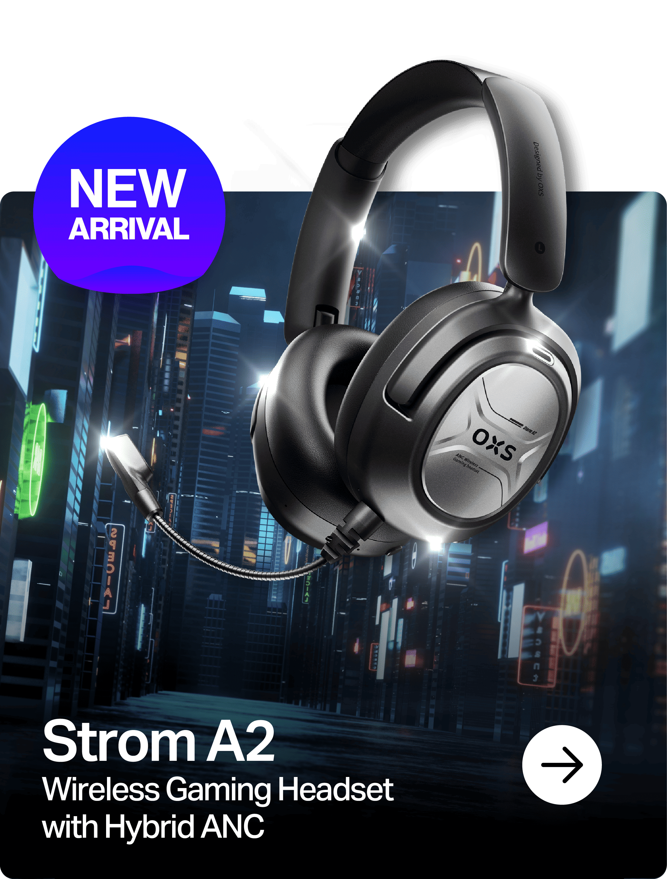 OXS Storm A2 wireless gaming headset with hybrid ANC. 4 connection modes, 2.4GHz ultra-low latency, play while charging, 70 hours battery and super comfort. Top headphones for gaming, music, movie and commute.