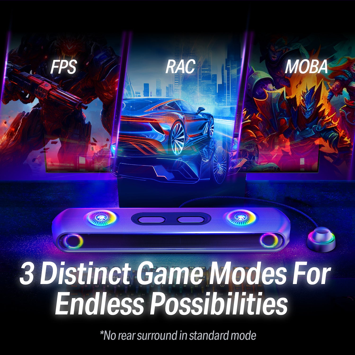 OXS Thunder Pro Gaming Soundbar with 3 Distinct Game Modes  FPS  RAC  and MOBA for Endless Possibilities