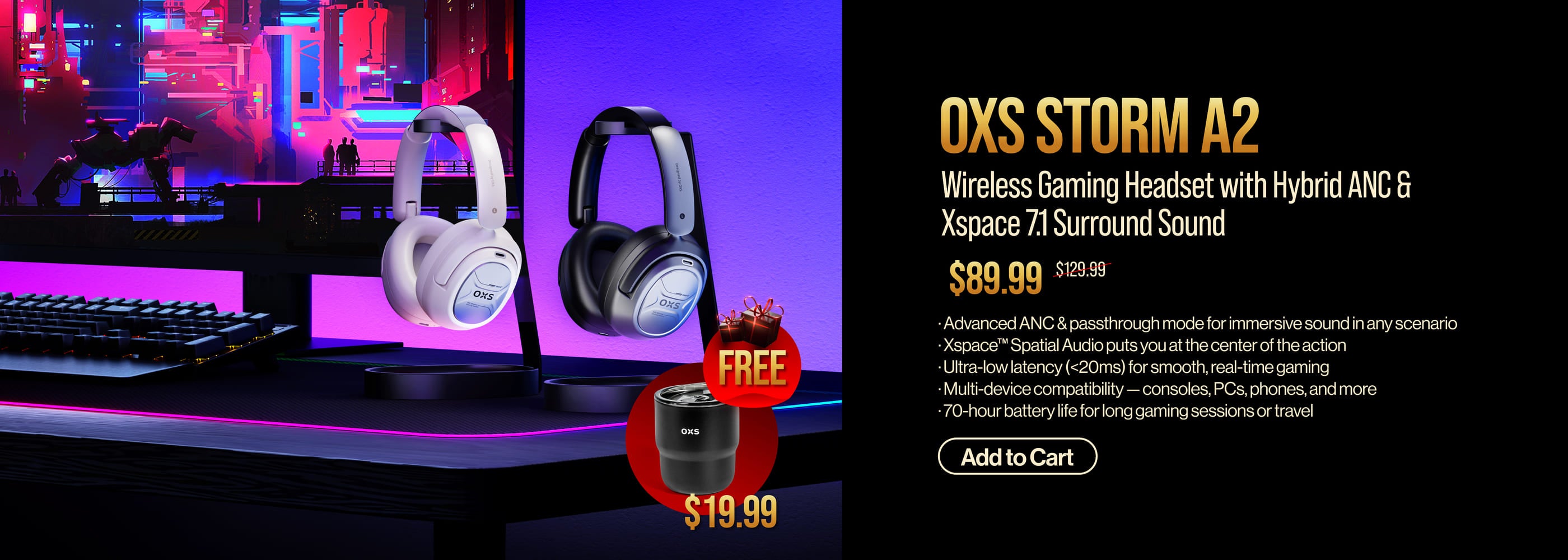 OXS Black Friday Sale Storm A2 Top Gaming Headset with ANC