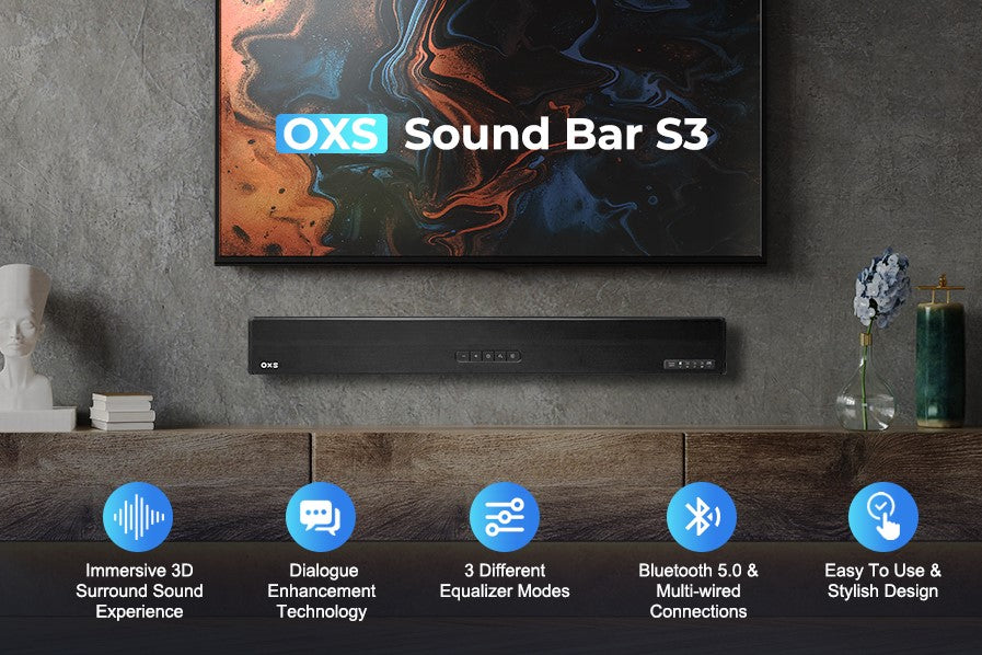 OXS S3 - 2.0 Channel Soundbar with Dynamic Bass and Virtual Surround Technology