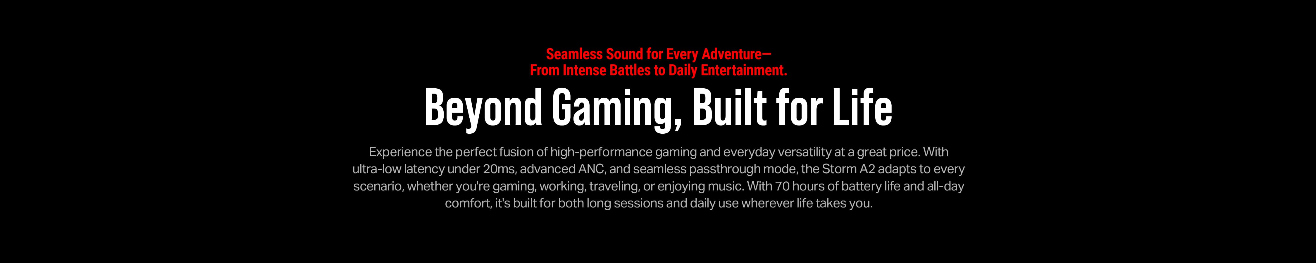 OXS Storm A2 wireless gaming headset with hybrid ANC. 4 connection modes, 2.4GHz ultra-low latency, play while charging, 70 hours battery and super comfort. Best headphones for gaming, working, traveling and enjoying music and movies.