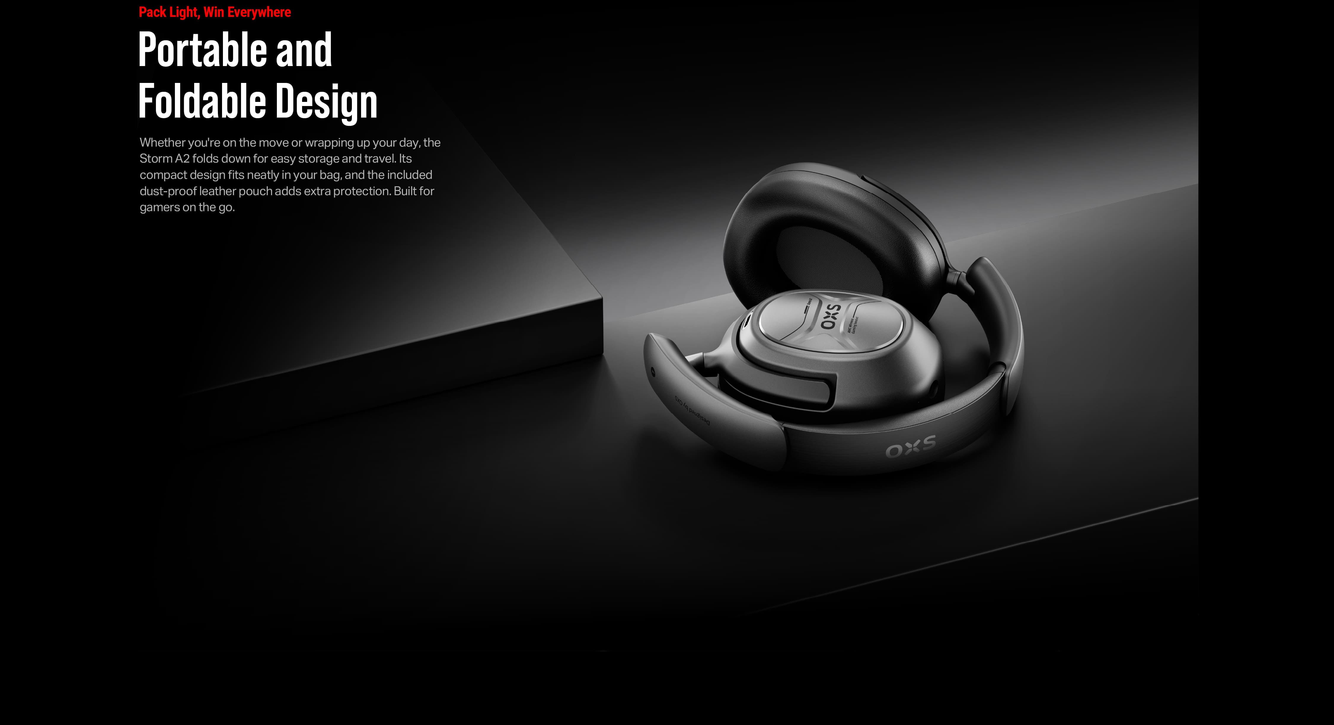 OXS Storm A2 wireless gaming headset with portable and foldable design. Best gaming headphones, also ideal for working, traveling and enjoying music and movies.