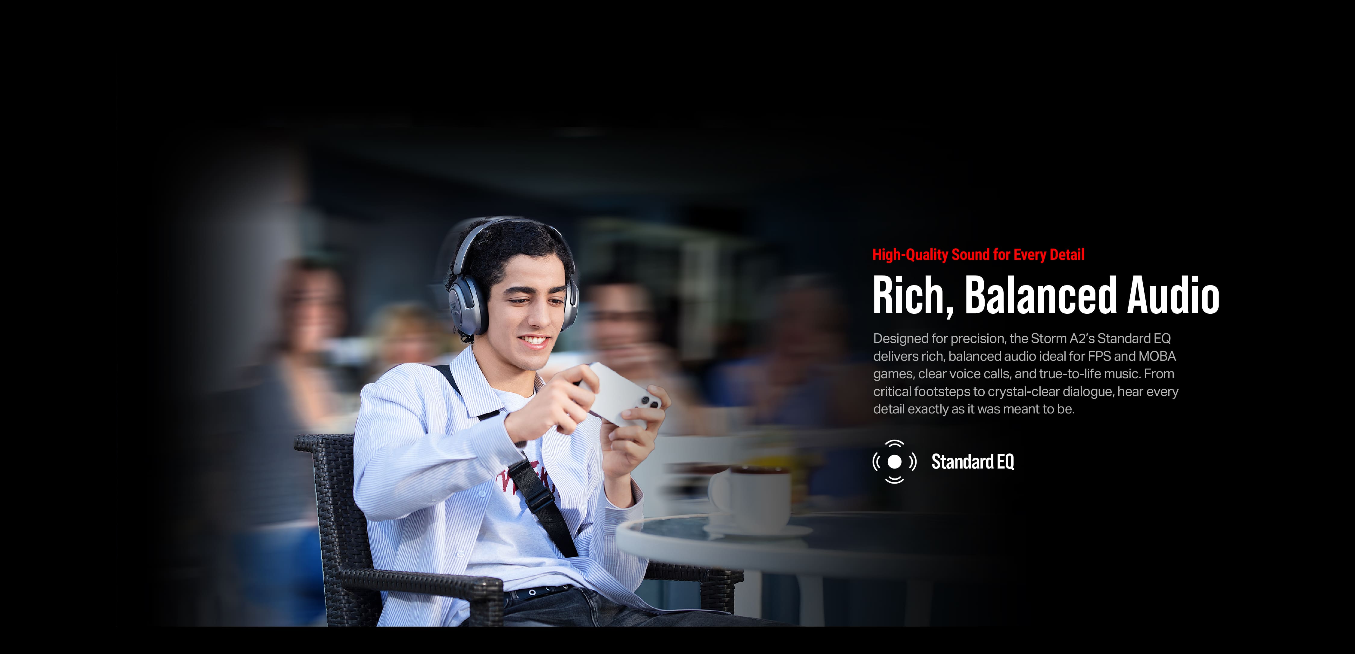OXS Storm A2 wireless gaming headset with Xspace™ spatial surround sound technology. High quality sound with standard and surround EQs. Top gaming headphones, also ideal for working, traveling and enjoying music and movies.