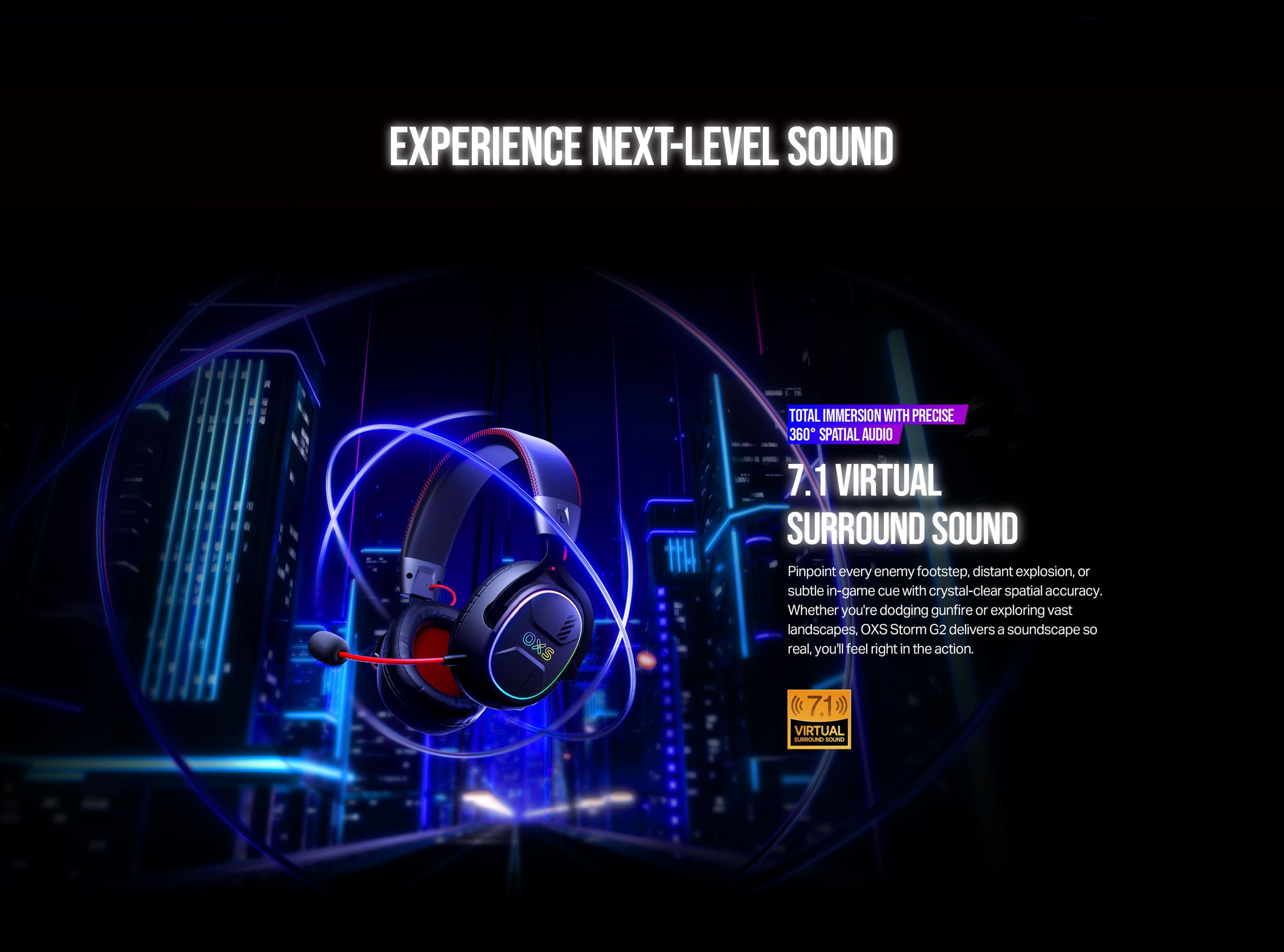 OXS Storm G2 best gaming headset with 360° spatial surround sound with crystal-clear accuracy.
