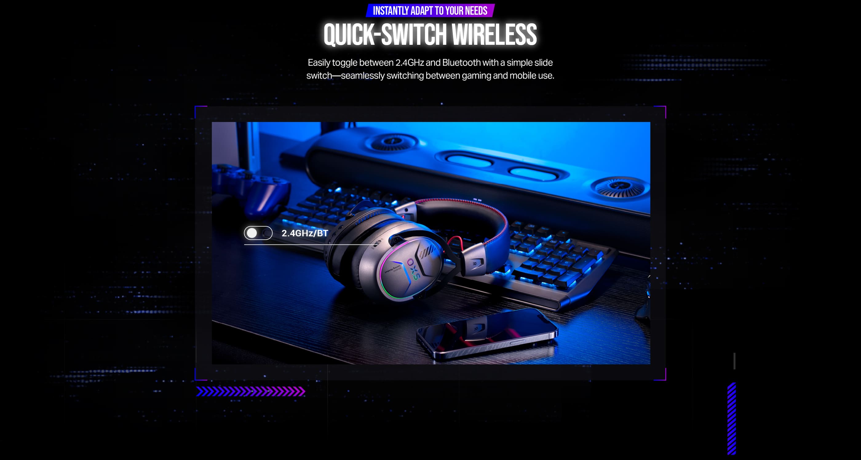 OXS Storm G2 wireless gaming headset with easy switch between connection modes.